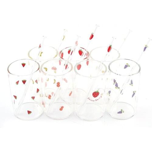300ml Strawberry Cute Nordic Glass Cup With Straw Milk Heat Resistant Glass Mug