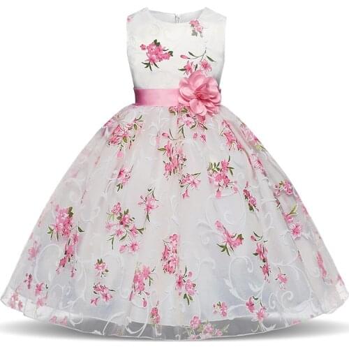 Girls Dresses Flower Printed New Summer Princess Wedding Party Dresses Size 3 4 5 6 7 8 Years Girls School Elegant Clothing