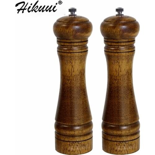 8inch 2Pcs Oak Wood Pepper Mills Spice Grinder Fine Porcelain Grinding Home Kitchen Tools For Salt And Pepper Grain Malt Grind