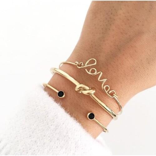Tocona 3pcs/Set Bohemia Love Letter Knot Hand Cuff Chain Charm Bracelet Set Bangle for Women Bracelets Female Jewelry Gift 6387