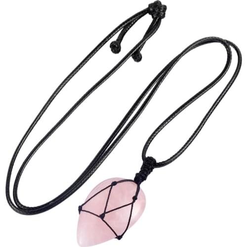 Natural Stone Bullet Teardrop Pendant Necklace For Women Men Handmade Braided Wrap Reiki Crystal Point Rope Jewelry