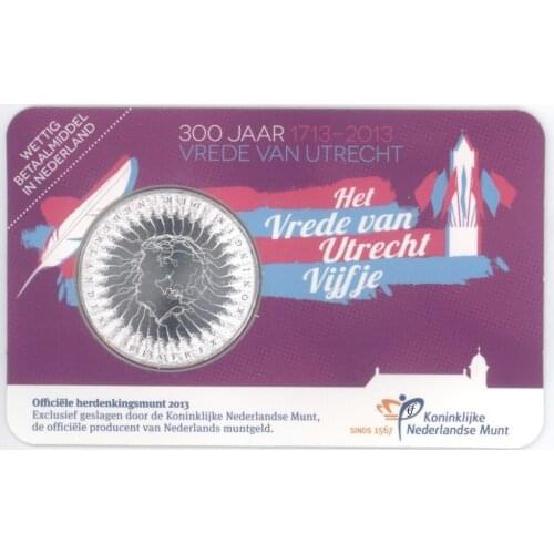 Netherlands 2013 Utrecht 300 Years Peace 5 Euro Silver Plated Coin Official Card 100% Original Coins Real Euro Coin