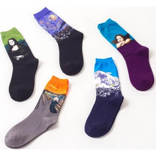 Autumn Winter Western Christmas Abstract Printing Mona Lisa Vintage Art Socks for Men Women Starry Night Van Gogh Painting Sox