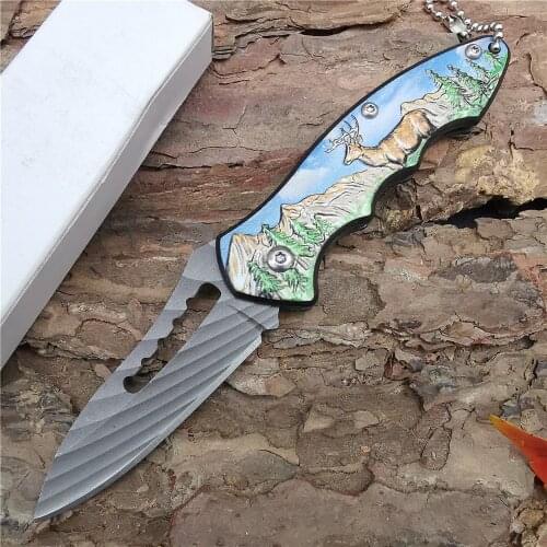 Outdoor Tactical Camping Hunting Survival Pocket Folding Knife Retro Carving Small Pocket Mini Folding Folder Knife