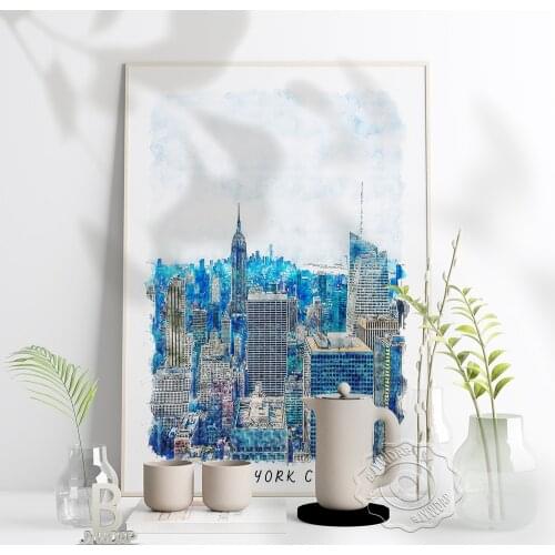 Watercolor City New York Poster, New York Scenery Art Print, World Travel Wall Stickers Nordic Style Home Kids Room Decor Gift