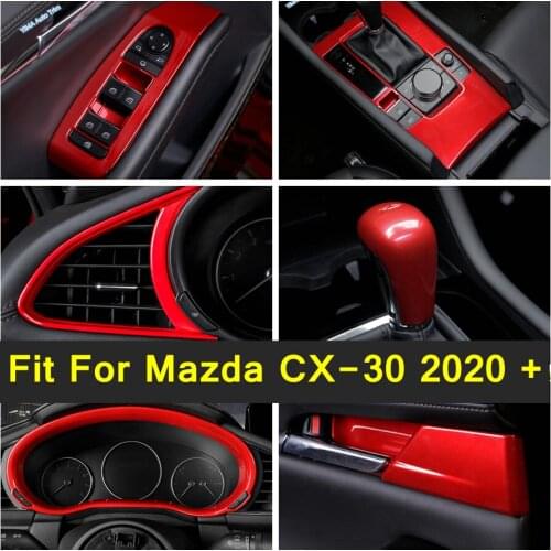 Dashboard Two Side Air AC Outlet Vent / Instrument Gauge / Gear Shift Knob Lever Panel Cover Trim Red For Mazda CX-30 2020 2021