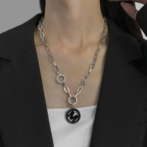 INS Punk Simple Stainless Steel Clavicle Letter M Pendant Necklace Woman Fashion Men and Women Street Jewelry Gift 2021 New