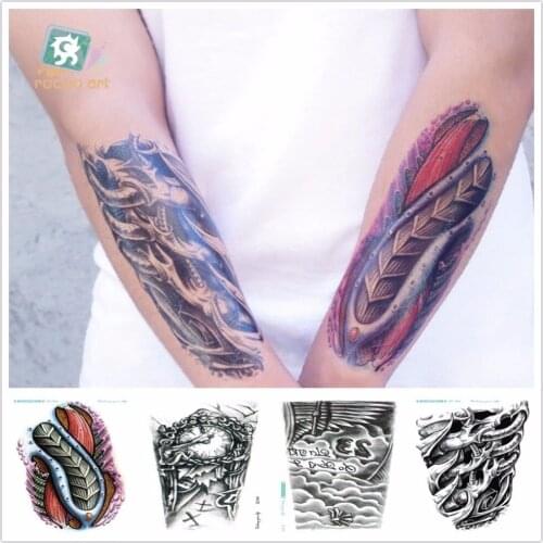 Rocooart Mechanical Arms Fake Tattoo Red Eye Taty Body Art Waterproof Temporary Tattoo Sticker Gear Box Section Tatuajes Azrael