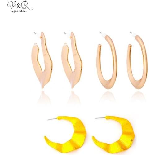 2020 New Arrival Gold Earring Set Of 3 Pairs Anodized Sparkly Shiny Metallic Gold Hoop Earrings Women Big Hoops Earings Circle