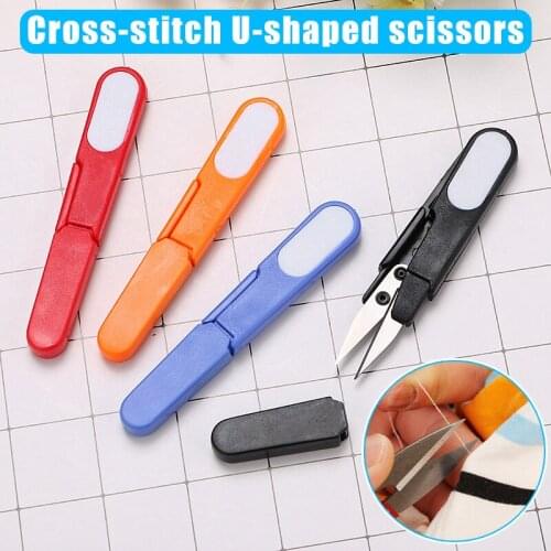 Spot 4pcs Sewing Scissors U-Type Thread Cutter Scissors with Protective Cover for Cross Stitch DIY Projects Best Price