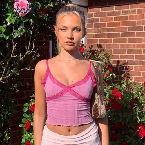 SUCHCUTE patchwork female T-shirt Spaghetti Straps mesh patchwork tops summer 2020 vintage gothic casual tees sexy women clothes