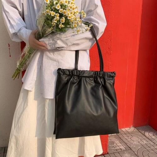 TOBO Soft Large PU Handbag Solid Color Large Capacity Folds Underarms Niche Womens Fashion Tote Bags Shopping Bag Casual Tote