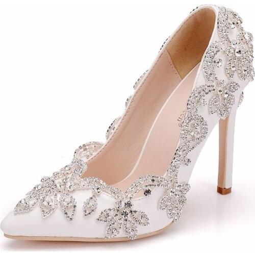 Women Pumps Fashion Delicate Sweet Wedding pu Rhinestone Pointed Toe Thin Heels 11CM High Heel Shoes