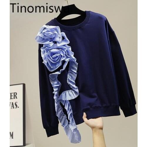 Tinomiswa 3D Flower Irregular Patchwork Sweatshirt Women Autumn New Contrast Color O Neck Long Sleeve Hoodies New Arrival Tops