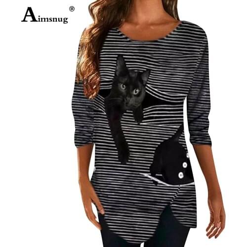 Plus Size Women Casual T-shirt Model Cat Print Tops Loose Women Clothing 2021 New Spring Autumn Irregular Tees shirt Femme 3XL