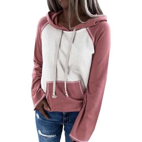 Women Hoodie Sweatshirts Autumn Fashion 2021 Oversize Ladies Pullovers Warm Pocket Hooded Patchwork Solid Color Ladies Hoodies