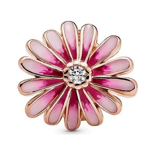 925 Sterling Silver Rose Gold Charm Flower Charms Pendants Beaded fit Original Pandora Bracelet Necklace pulseras for Women