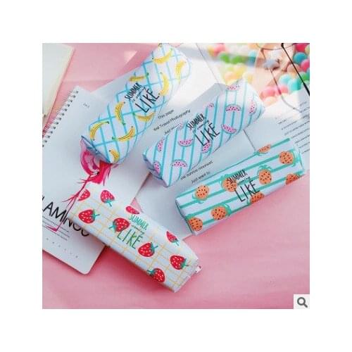 16pcs/lot Kawaii Fruit Series Pencil Bag for Girls Cute PU Leather Korean Bag Pen and Pencils Pouch for School Office Stationary