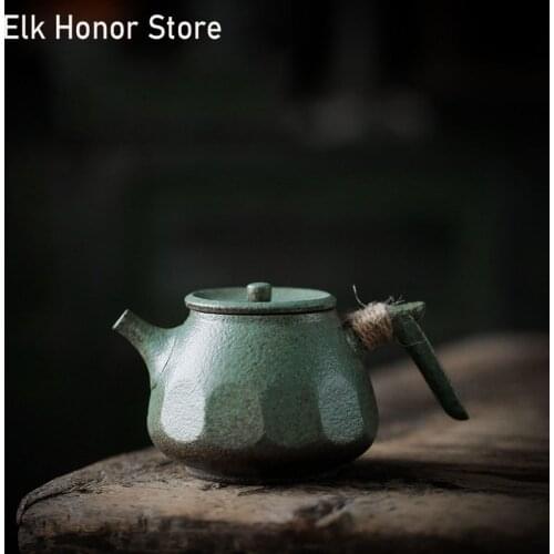 175ml Vintage Coarse Ceramic Teapot Japanese Style Bluestone Glaze Teakettle Small Strainers Tea Kettle Sopera Hand Grasp Pot