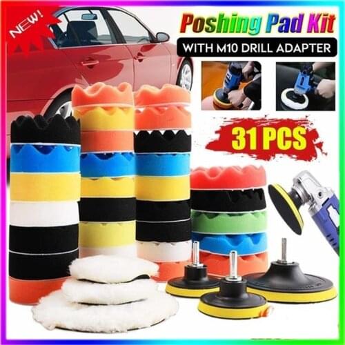 3Inch Durable 8/22/31Pcs Car Buffing Buffer Grinding Waxing Polishing Pad Tool Car Buffing Sponge Polishing Foam Kit