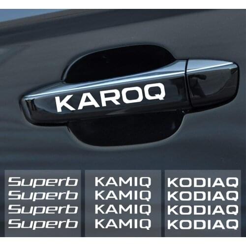 4PCS Creative Car Door Handle Wiper Reflective Decoration Stickers for Skoda Octavia Rapid Fabia Karop Kamiq Superb Kodiaq Scala