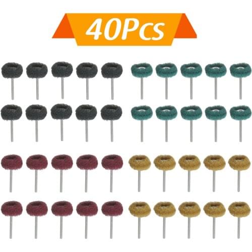 40Pcs T-Type Mini Polishing Wheel with Handle Nylon Fiber Buffing Wheel Grinding Head Grinder Head Grinder Tips Rotary Grinding