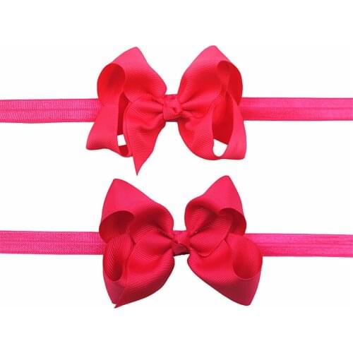 5pcs/lot Grosgrain Ribbon Bowknot Children Headband Solid Color Bows Elastic Hairband Sweet Hair Accessories Baby Girls Headwear