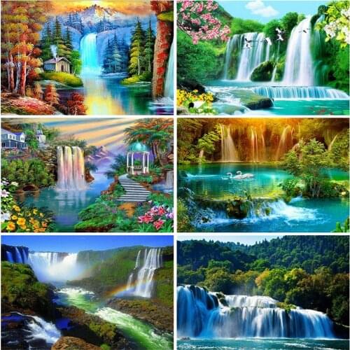 HUACAN Diamond Embroidery Waterfall Picture Of Rhinestone 5D Diamond Painting Landscape Mosaic Summer Needlework Handmade Gift