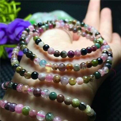 Free Shipping 3rows Genuine Natural Colorful Tourmaline Crystal Beads Bracelet AAA 4.5-4mm