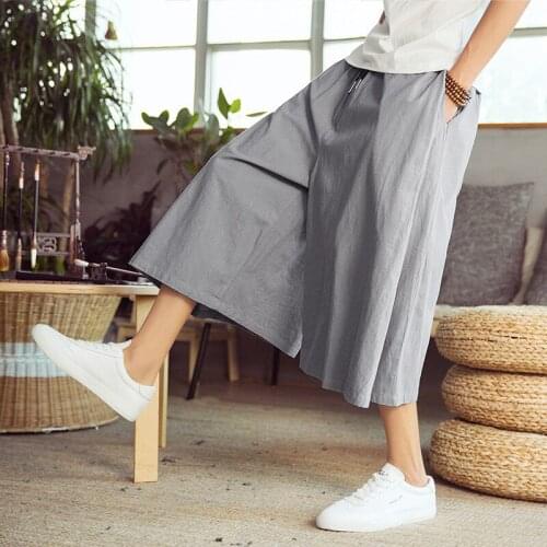 Mens Linen Loose Casual Lightweight Elastic Waist Calf-length Yoga Beach Pants Nepal Bloomers Men Streetwear Large Size 3XL
