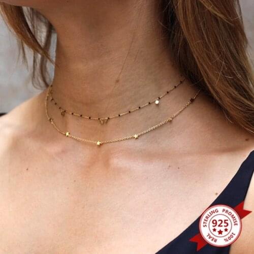 1PC 925 Sterling Silver Chain Star Choker Necklace for Women Simple Boho Clavicle Chain Party Ladies Female Fashion Jewelry Gift