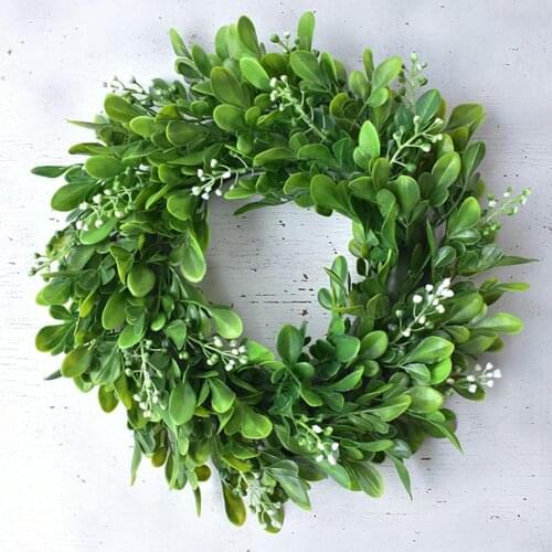 Door Wreath Artificial Green Leaves Wreath 30cm Front Door Wreath Shell Grass Boxwood Wreath For Wall Window Party Decor