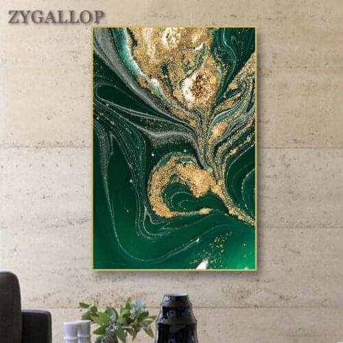Nordic Creative Green Gold Foil Wall Art Canvas Poster Cuadro Modern Abstract Painting Print Wall Pictures for Living Room Decor