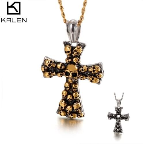Punk Jewelry Ghost Head Cross Pendant Necklace Men Cool Fashion Never Outdated