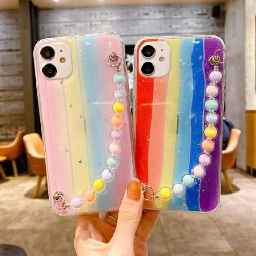 Glitter Star Rainbow Stripes Bead Chain Soft TPU Back Phone Case Cover Shell For iPhone 7 8 Plus 11 12 Pro Max XR XS Max Skin