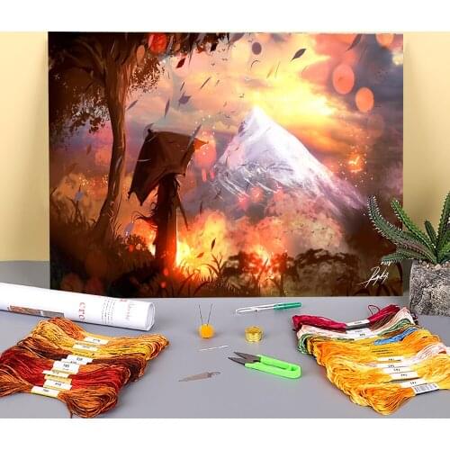 Scenery Horizon Beauty Printed Canvas 11CT Cross Stitch DIY Embroidery Set DMC Threads Handmade Needlework Counted