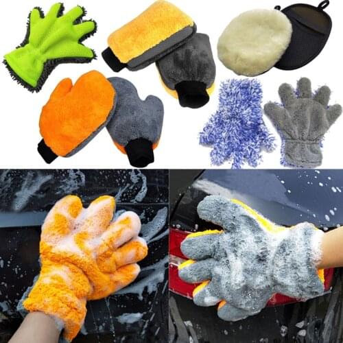 Double Sided Microfiber Car Wash Gloves Set Washing Window Dust Cleaning Glove Household Cleaning Tools Kitchen Car Accessories