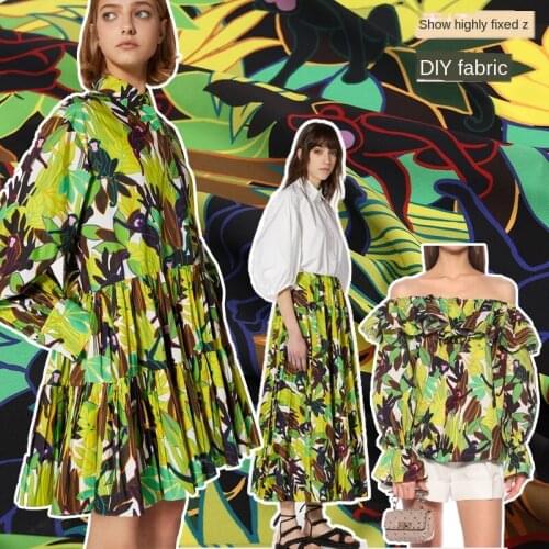 New Monkey Green Leaf Digital Printing Crepe -De-Chine Handmade DIY Clothing Fabric For Dress