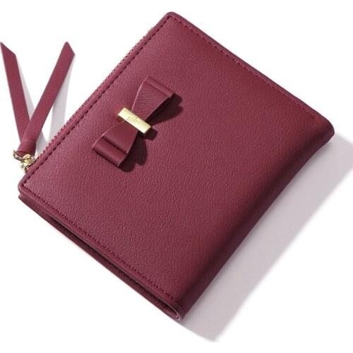 Solid Color Women Wallets Short Mini Wallet Top Quality Leather Bow Coin Purse Lady Pocket Purse ID Card Holder Female Money Bag