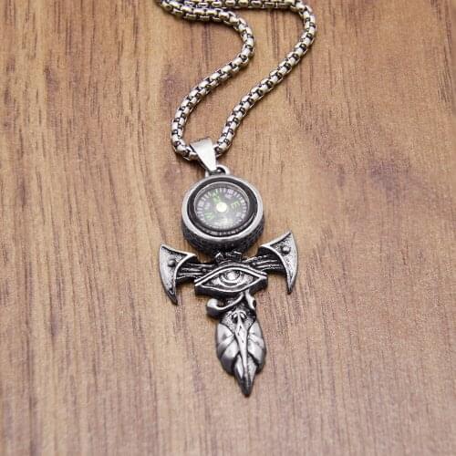Pendant Necklace For Men Punk Gothic Jewelry With 3.0MM Stainless Steel Chain Viking Compass Eye of Horus Cross
