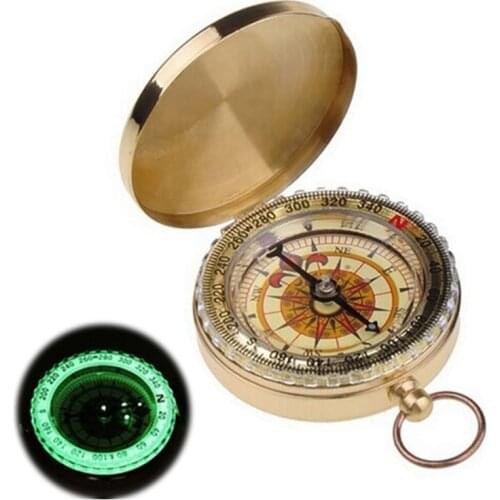 Outdoor Camping Hiking Portable Brass Pocket G50 Copper Golden Compass Luminous Navigation Flip Multi-function Metal Compass