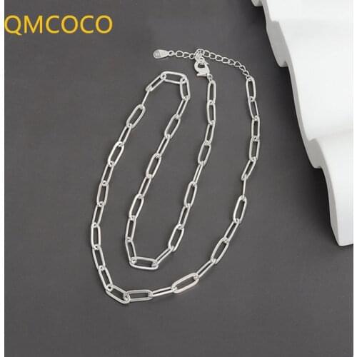 QMCOCO 925 Silver Elegant Hollowout Chain Geometric Pendant Necklace Fine Jewelry For Women Wedding Party Gifts