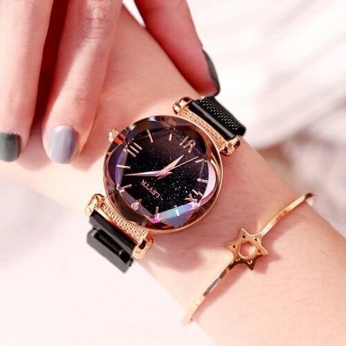 Luxury Women Watches Fashion Elegant Magnet Buckle Rose Gold Ladies Wristwatch 2019 New Starry Sky Roman Numeral christmas gift