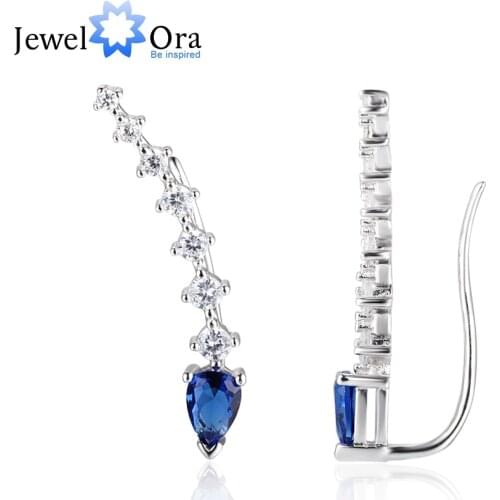 Water Drop Shape Blue Cubic Zirconia Clip Earrings For Women Party Jewelry Gift (JewelOra EA103167)