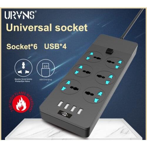 URVNS Surge Protector Power Strip Extension Cord Multiple Protection 6 Outlet 4 USB Port for iPhone iPad PC Home Office Travel