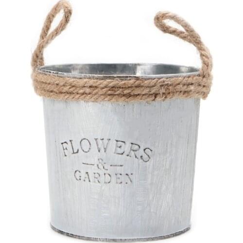 Vintage Galvanised Metal Iron Flower Garden Shabby Vase Creative Pot Barrel Planter Decor Desktop Flowers Vase for Home Decor