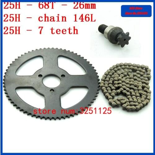 25H 68T teeth Rear Sprocket,25H Chain 146 Links ,7 teeth sprocket shaft For Electric tricycle Mini moto Pocket Bike ATV Quad