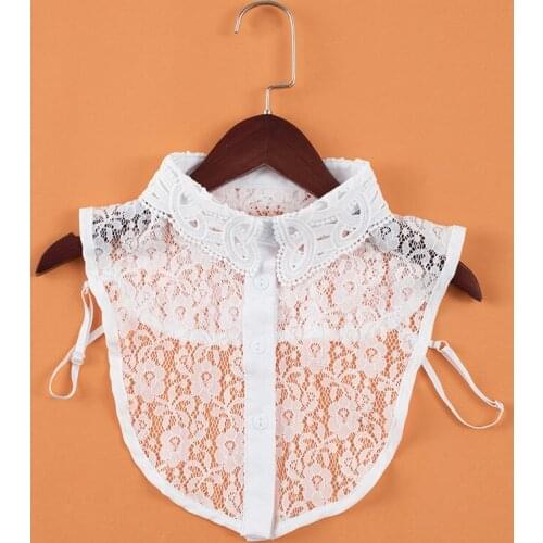 Women Cotton Chiffon Fake Collar Blouse Tops Detachable Half Shirt Lady Cardigan Button Lace Flower Lapel False Collar Accessory