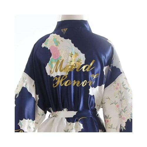 Women Silk Satin Wedding Bridesmaid Robes Maid of Honor Floral Bathrobe Short Kimono Night Robe Sleepwear Fashion Dressing Gown