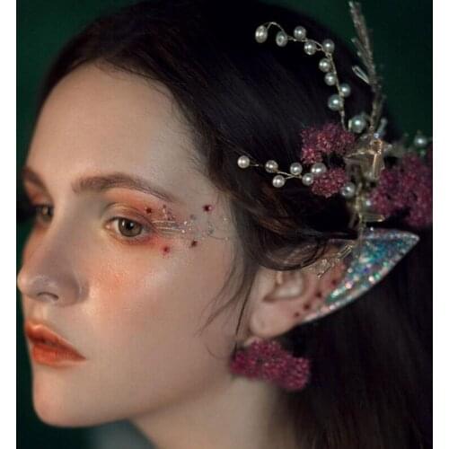 1 Pair Shiny Sequins Angel Elf Ears Silicone Fake Ear Prop Halloween Party Decor